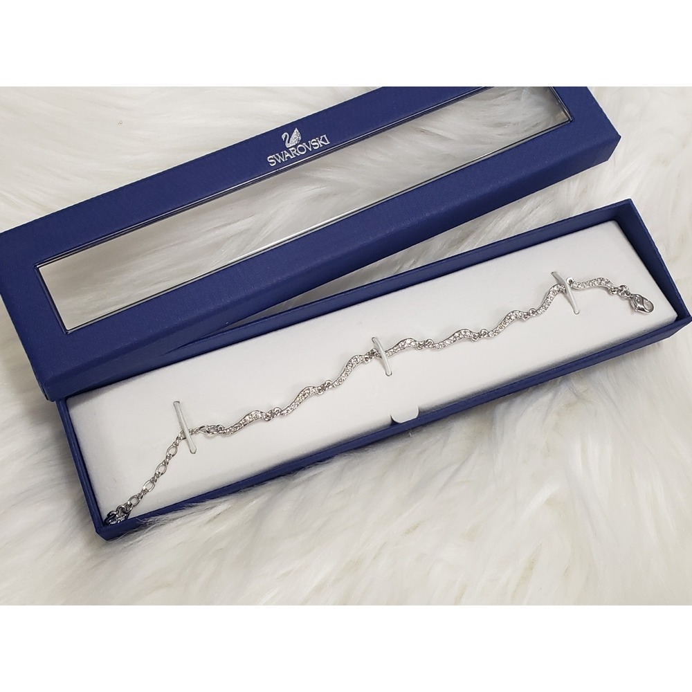 NEW Swarovski Silver Wavy Sparkle Tennis Bracelet 16 - 20 cm